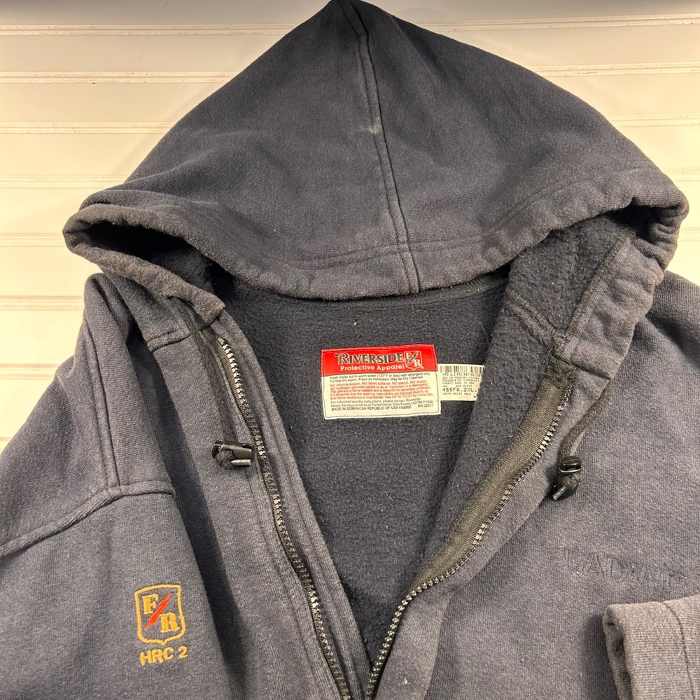 Riverside FR Hooded Sweatshirt Mens 2XL Navy Blue HRC 2 Full Zip Work Hoodie